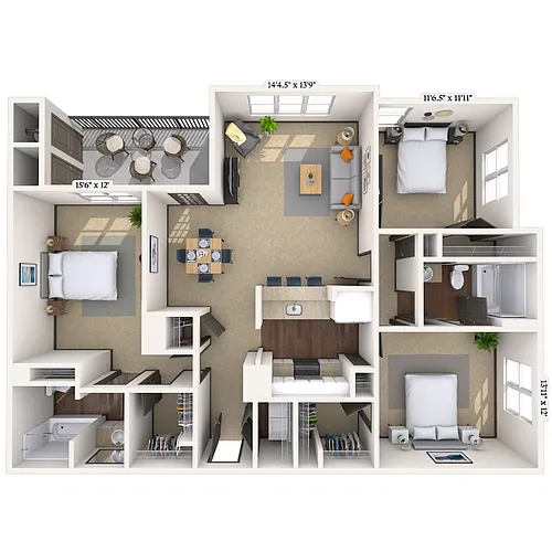 Floor plan Traditional 3x2 1363-1470 SF