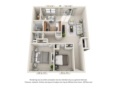 Floor plan 2-Bedroom 1-Bathroom First Floor