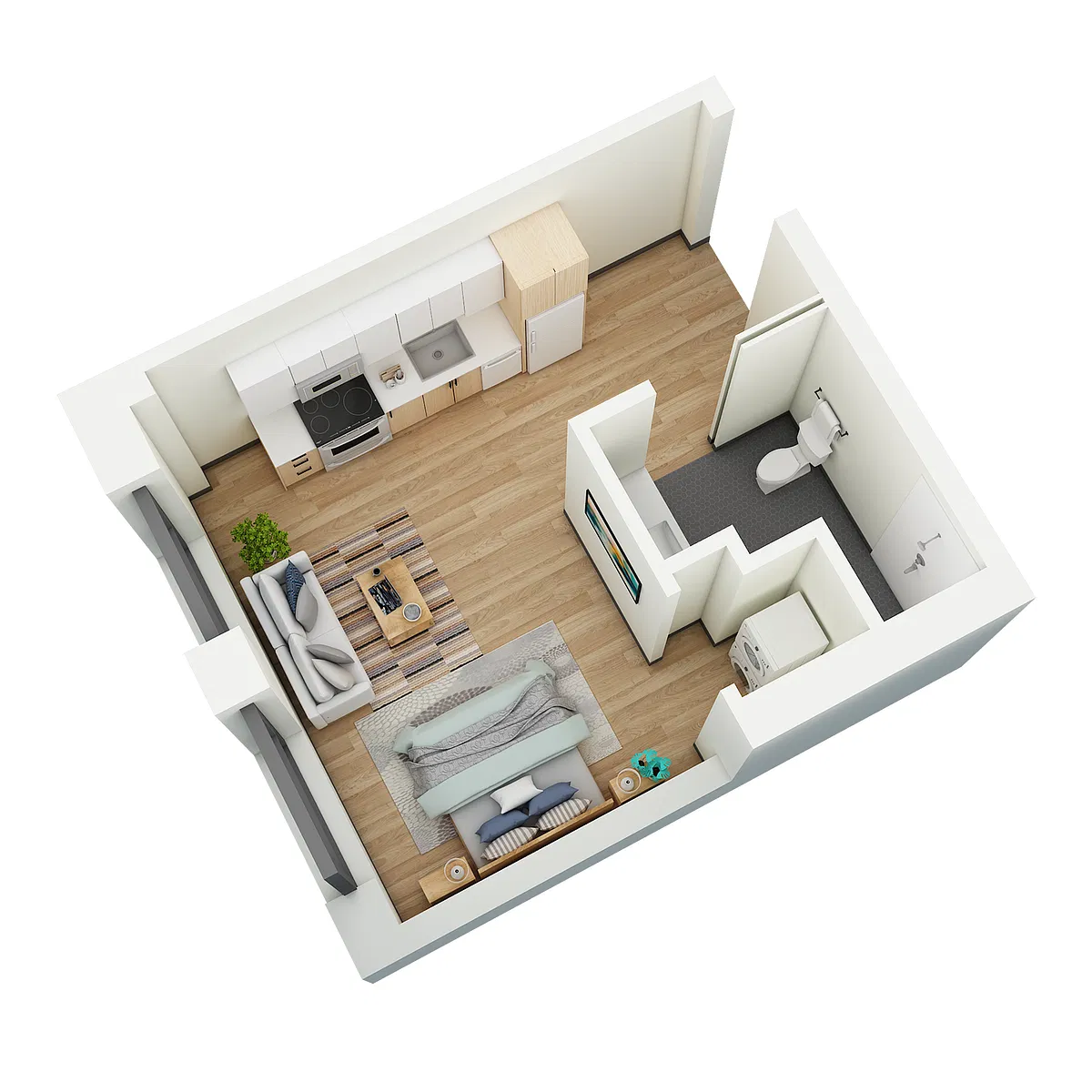 Floor plan Studio 1 Bath-I