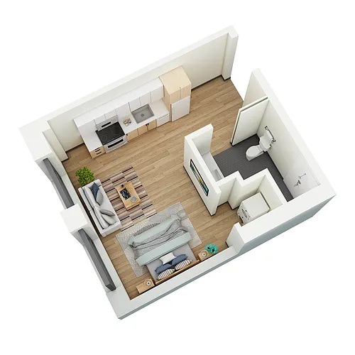 Floor plan Studio 1 Bath-I