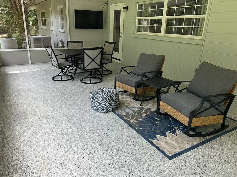 Covered back porch. Furniture & TV included (if desired)
