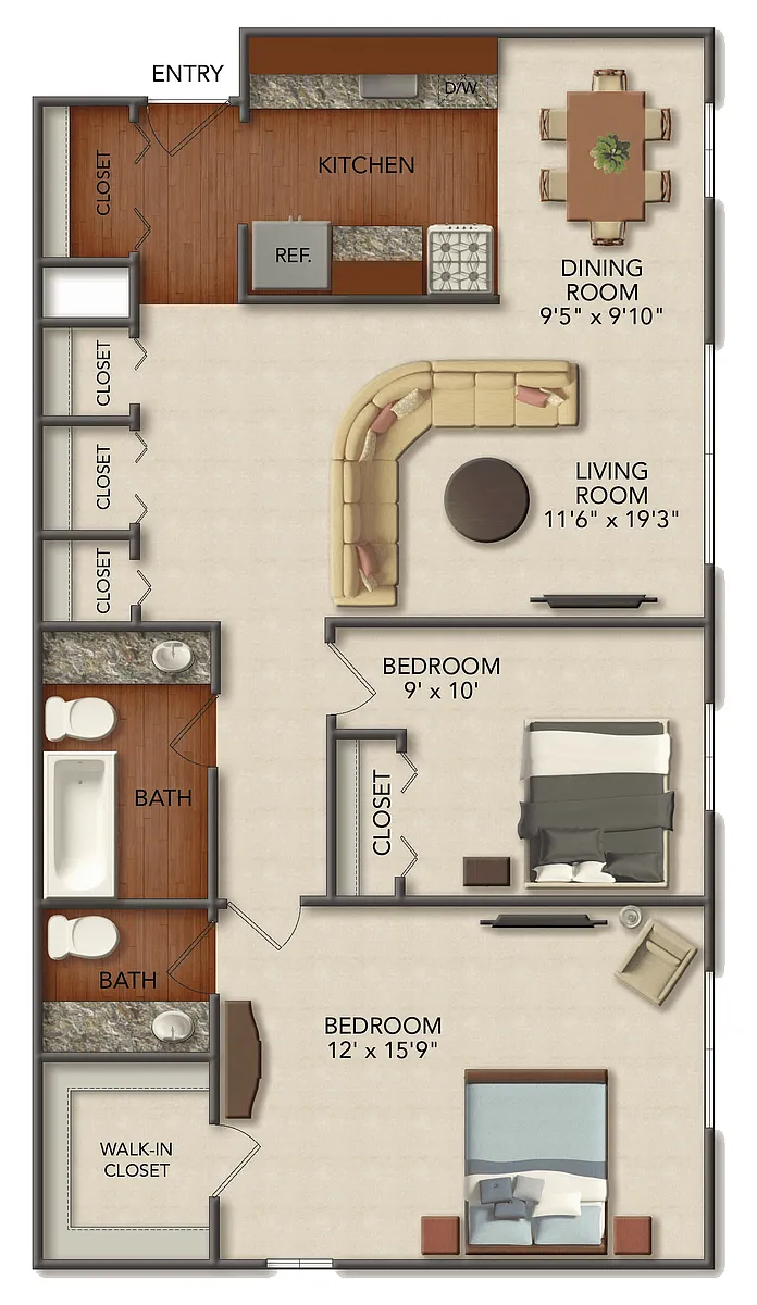 Floor plan 2 Bedroom, 1.5 Bathroom - Classic