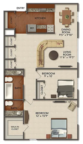 Floor plan 2 Bedroom, 1.5 Bathroom - Classic