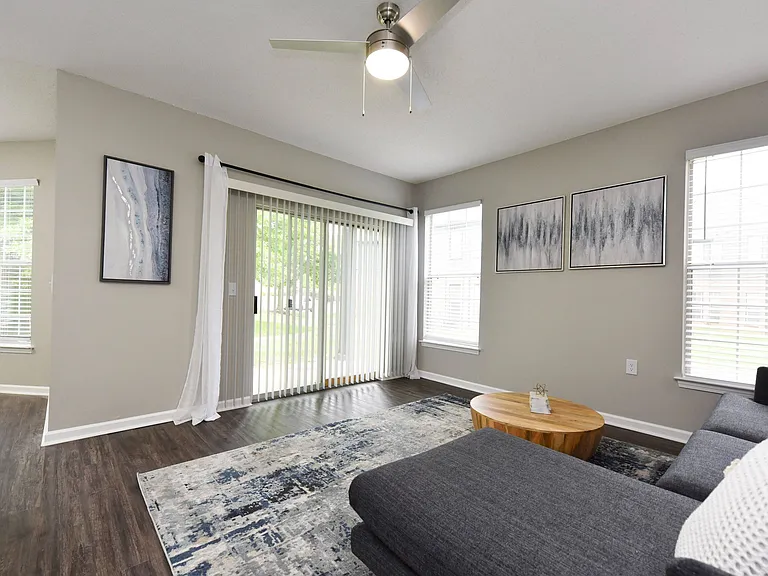 Living Room with Hardwood Style Flooring