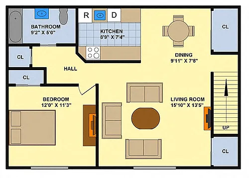 Floor plan One Bedroom (Upstairs)