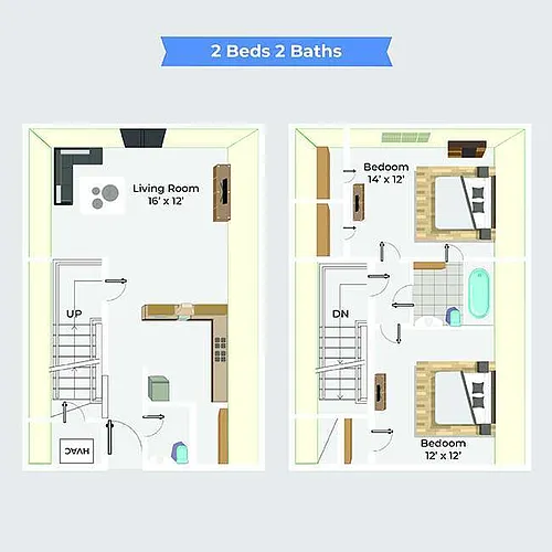 Floor plan 2 Bedroom Townhome