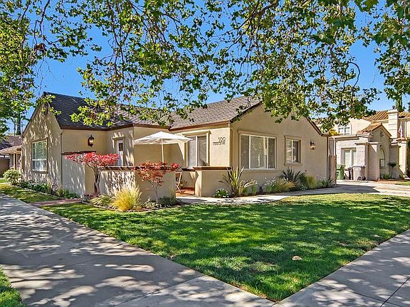 599 Stockton Ave - Front Patio & Entrance. Property has Central AC & Heat approx 1630/sqft Dual Pane Windows, Composit Roof, Professional Landscaped Yard & LED Landscape Lighting and Mature Shade Trees