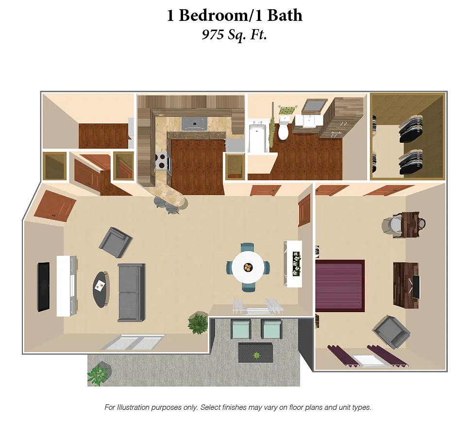 Floor plan 1 Bedroom, 1 Bath - 975 SqFt