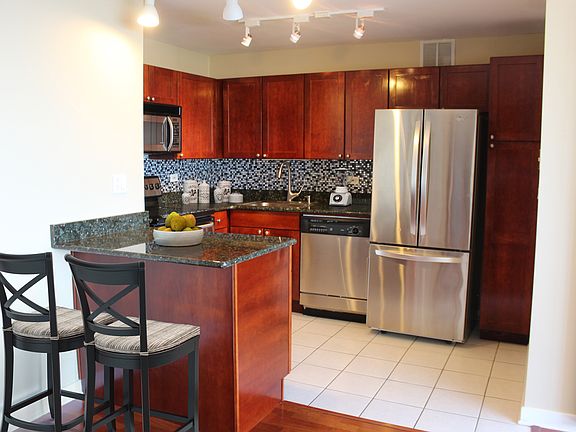 Kitchen with marble counters