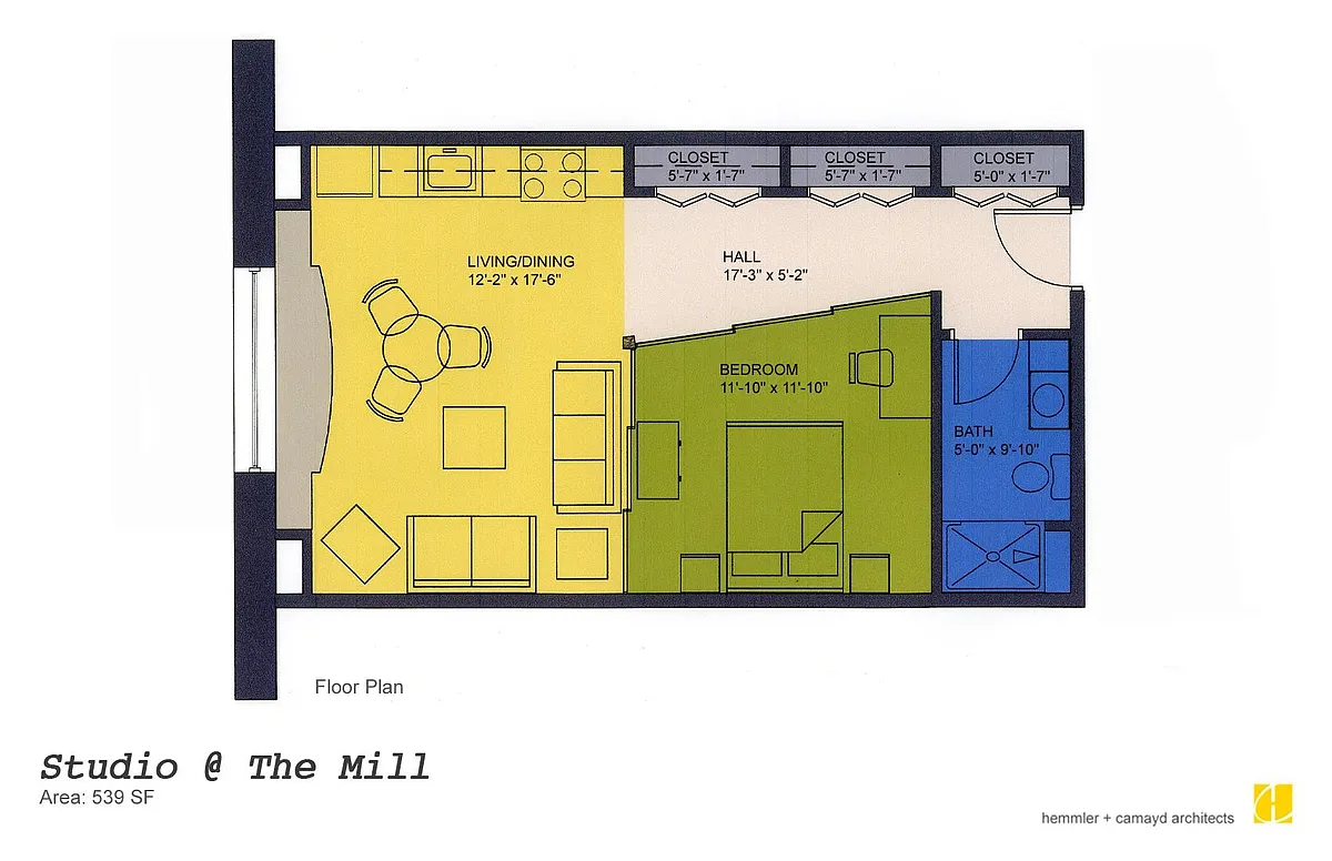 Floor plan Studio, 1 Bath