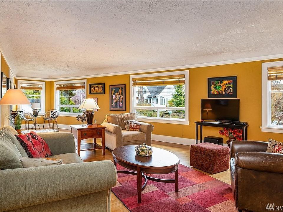 Large living room flooded with light