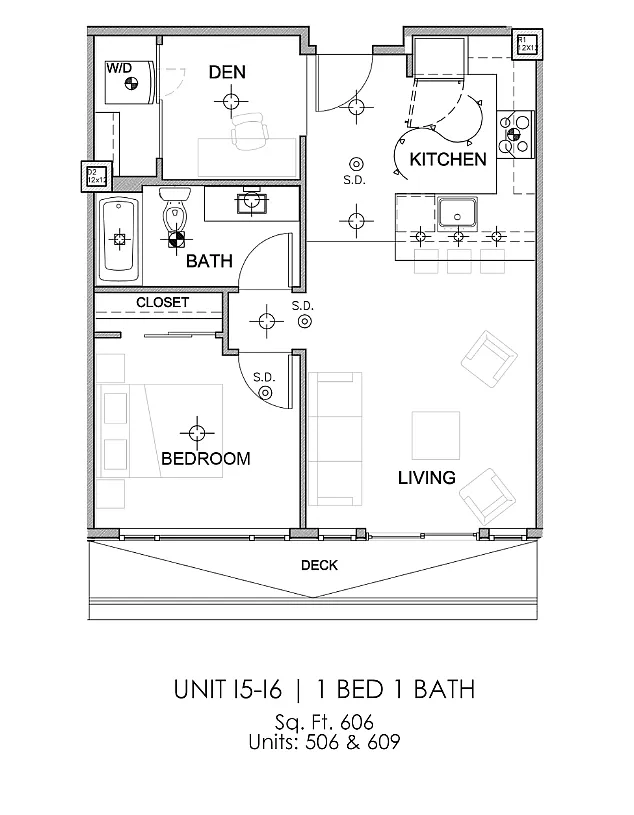 Floor plan 1x1 with den