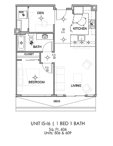 Floor plan 1x1 with den