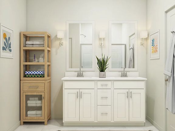 Primary bath with freestanding vanity