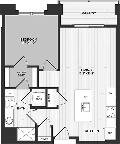 Floor plan 1 Bed/1 Bath-B2