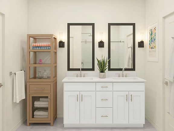 Primary bath with dual sinks and chrome fixtures