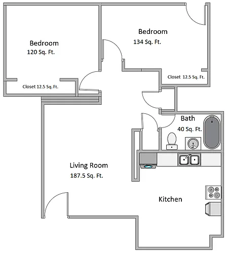 Floor plan 2BR/1BA- 1409 Trailsway