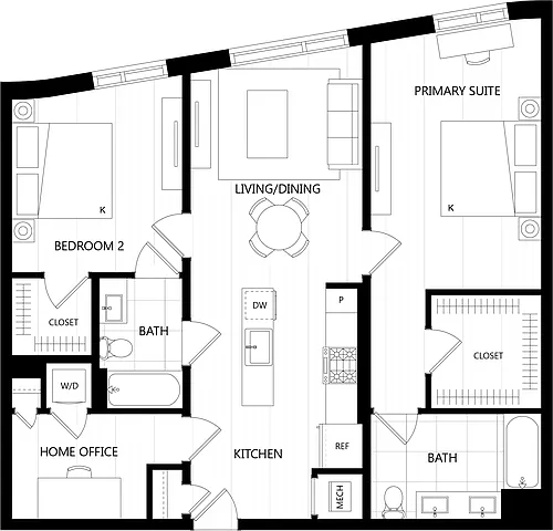 Floor plan 2 Bed/2 Bath-I1B