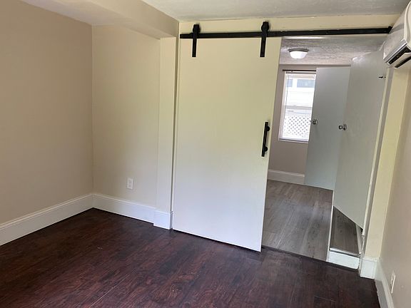 View from glass doors into bedroom