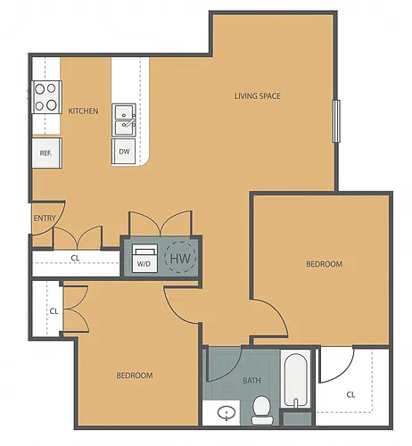 Floor plan 2 Bedroom 1 Bath 108