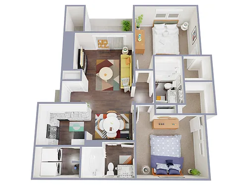 Floor plan 2 Bed, 2 Bath A w/ Garage (80% Income Restricted)