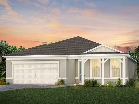 The Mystique, a one-story single family home with a 2 car garage, shown as home exterior CO3