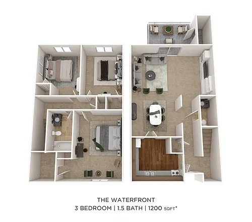 Floor plan Three Bedroom 1.5 Bath Townhome - 1,200 sqft