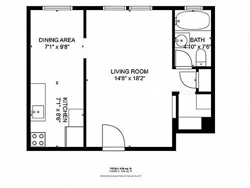 Floor plan Eastpointe 1 Studio 1 Bathroom