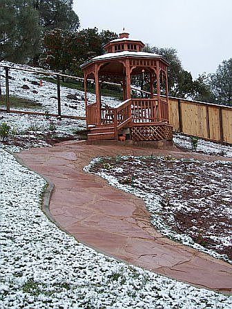 Gazebo and flagstone walkway (backyard)