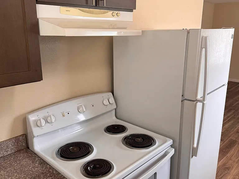 Oven with range and refrigerator