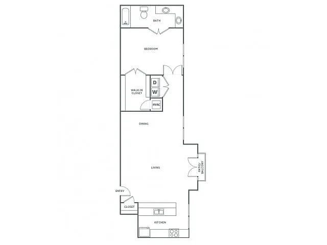 Floor plan One Bedroom One Bath (948 SF)