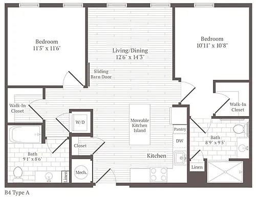 Floor plan 2 Bed 2 Bath