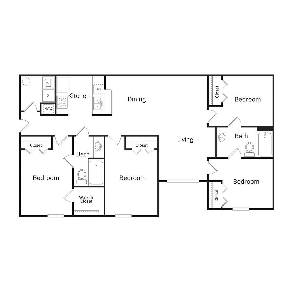 Floor plan Four Bedroom Two Bath