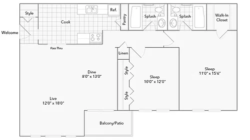 Floor plan Des Plaines South - 2x2