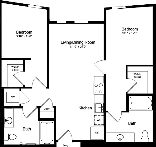 Floor plan 2 Bedroom A with Patio