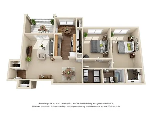 Floor plan 2 Bed 1 Bath (Birch)