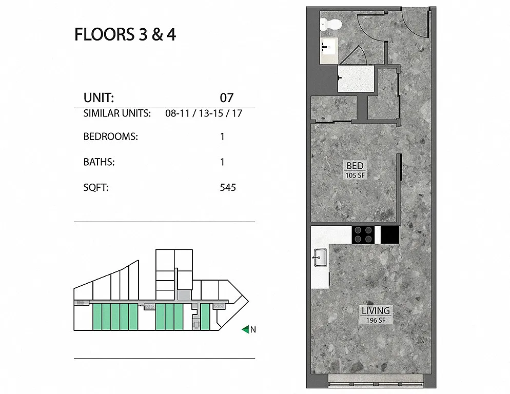 Floor plan 1 Bedroom - 1 Bathroom