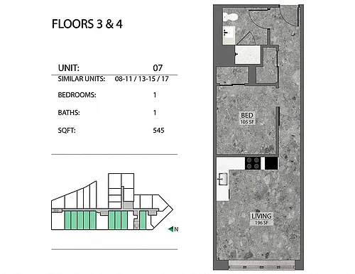 Floor plan 1 Bedroom - 1 Bathroom