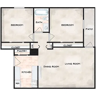 Floor plan 2 BES - 1 BATH