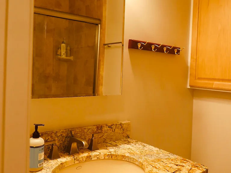 Lower level bathroom next to fifth bedroom.