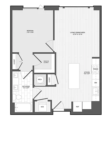 Floor plan 1 Bed1 Bath-1G