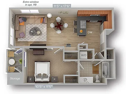Floor plan 1 Bed 1 Bath 684