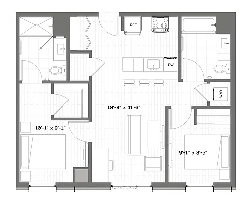 Floor plan 2 Bed/2 Bath-B-B1