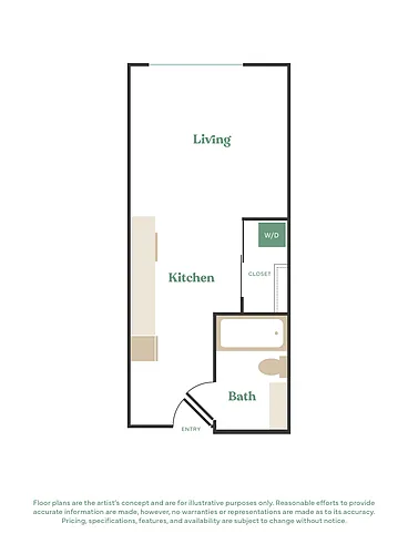 Floor plan Studio, 1 Bath - Apt D