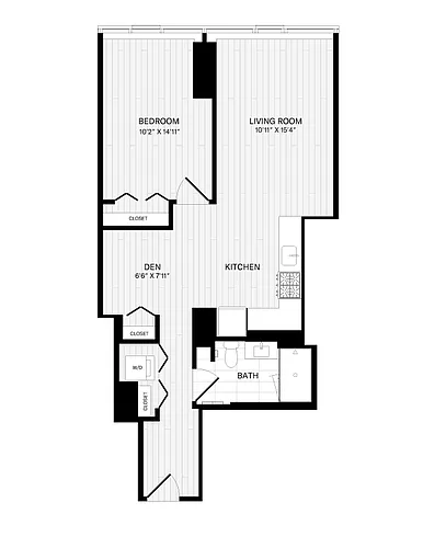 Floor plan 1 Bed/1 Bath Den-2A