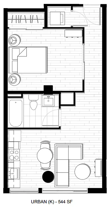 Floor plan Urban 1 Bed 1 Bath J