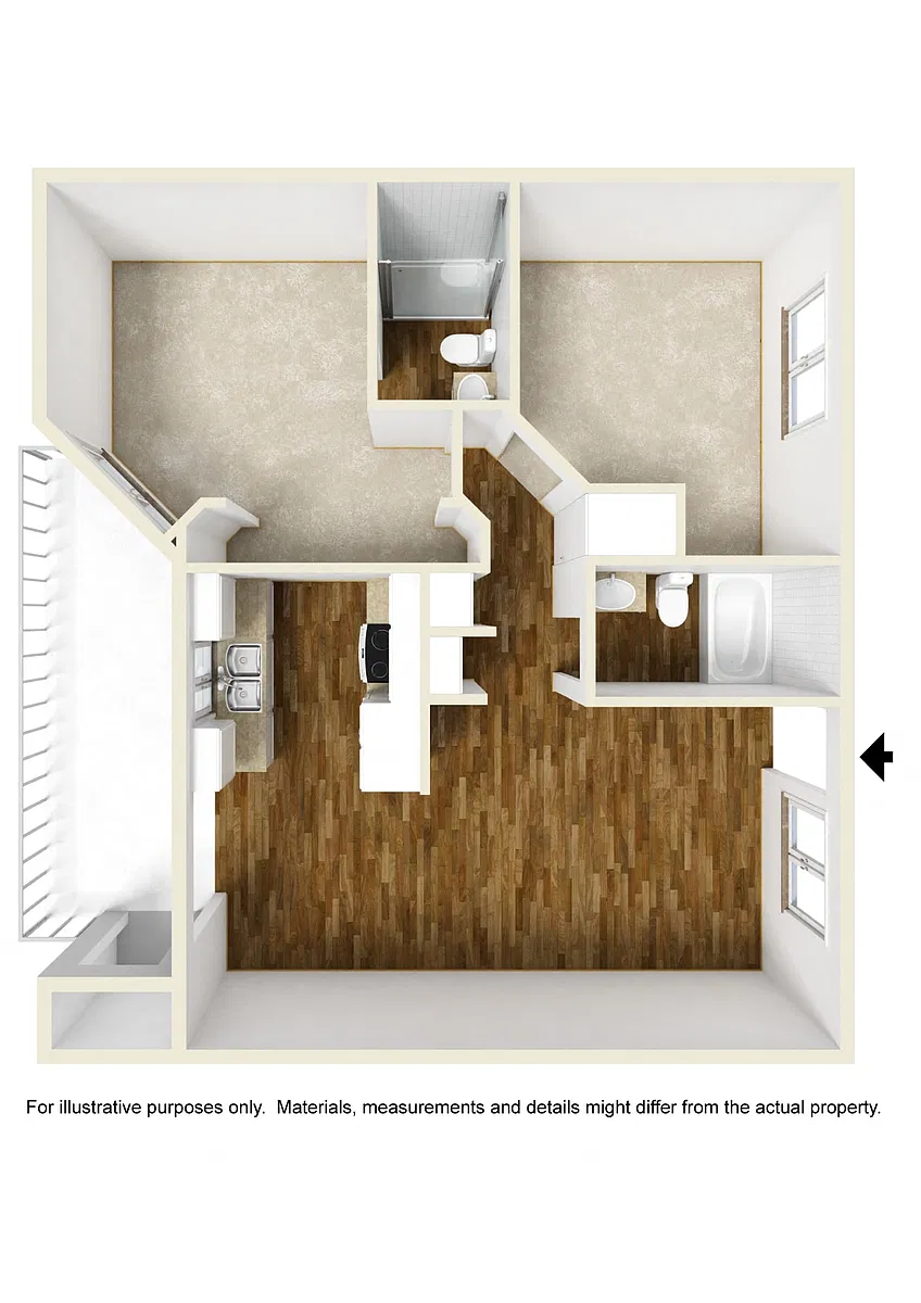 Floor plan 2 Bedrooms, 2 Bathrooms Plan D