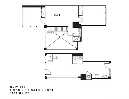 Floor plan 2 Bedroom + Loft, 1.5 Bath