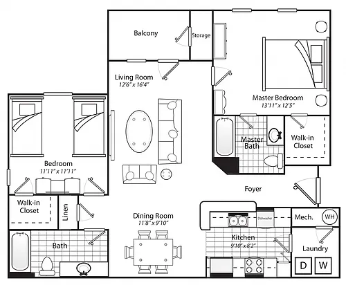 Floor plan Two Bedroom Two Bathroom MKT