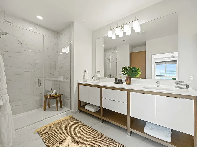 The primary bathroom in the Beltre floorplan at One Rangers Way